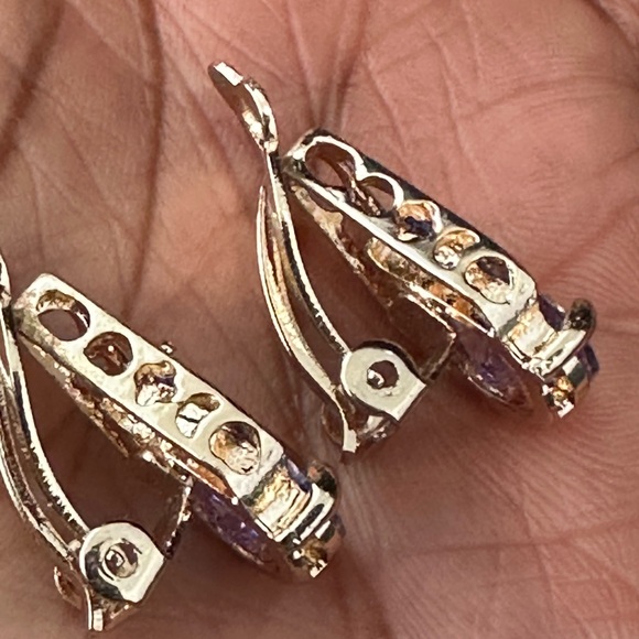 Vintage Gold toned and Purple Teardrop Earrings